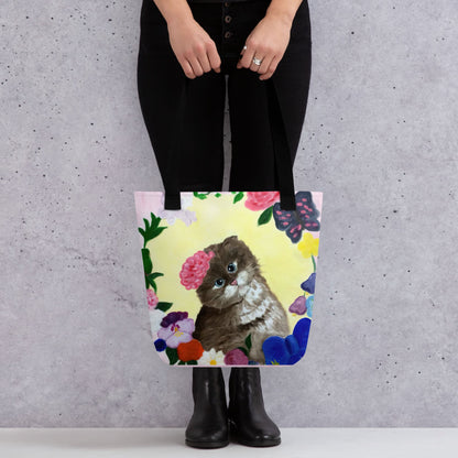 Cat with Flowers Tote bag