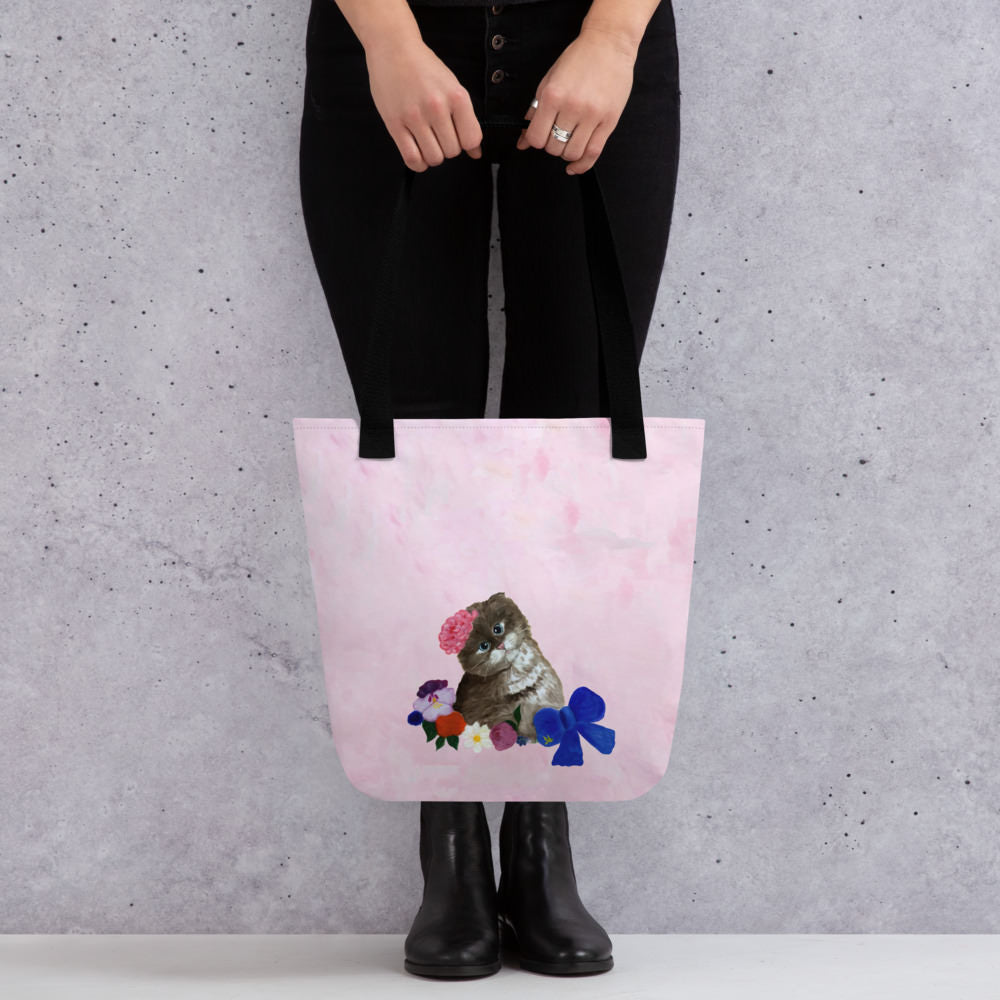 Cat with Flowers Tote bag